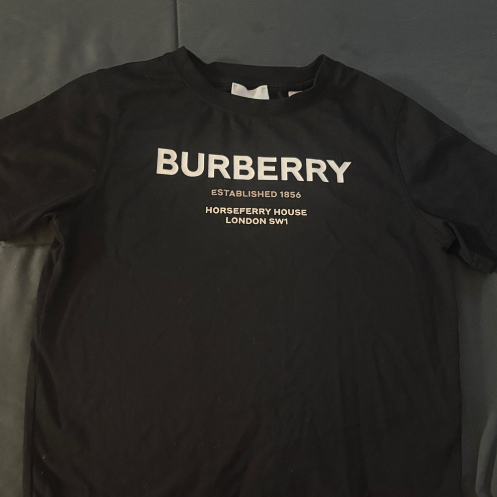 Burberry Black Short Sleeve Logo Tee with White Chest Print